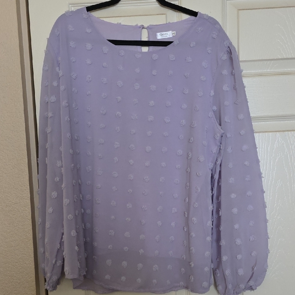 Elegant Lavender Textured Trendy Dot Pattern Blouse XXL